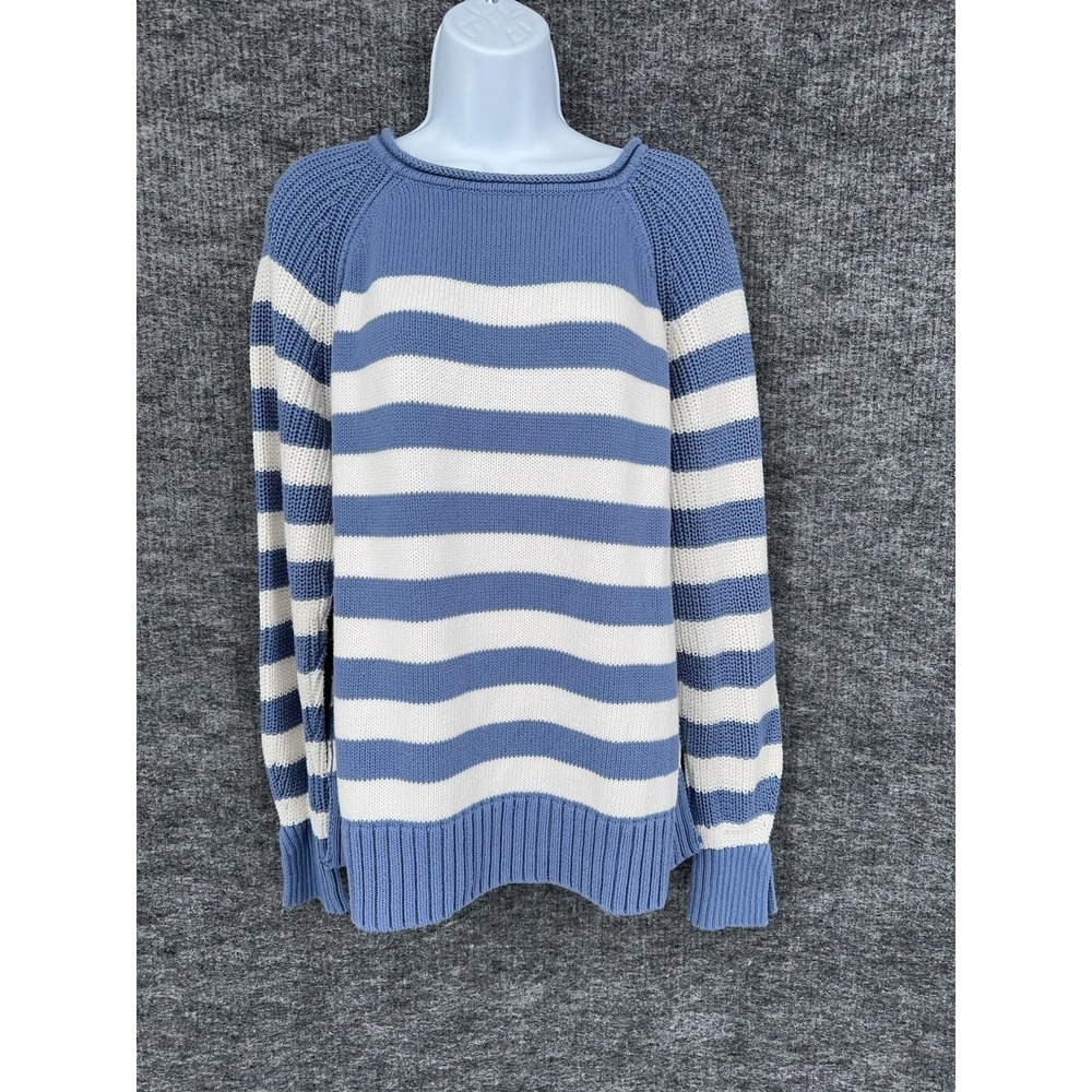 Aerie Sweater Womens XS Blue White Striped Boat Neck Cotton Knit Pullover